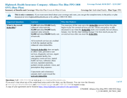Highmark Health Insurance Company: Alliance Flex Blue PPO 1000