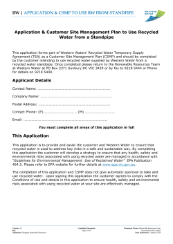 Application and Customer SMP to Use Recycled Water From a