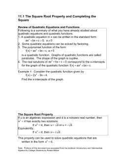 11.1 The Square Root Property and Completing the Square