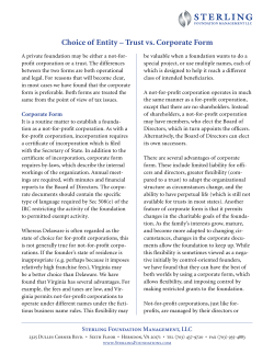 Choice of Entity &ndash; Trust vs. Corporate Form