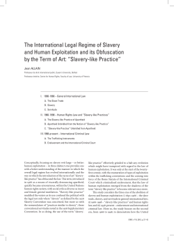 The International Legal Regime of Slavery and Human Exploitation