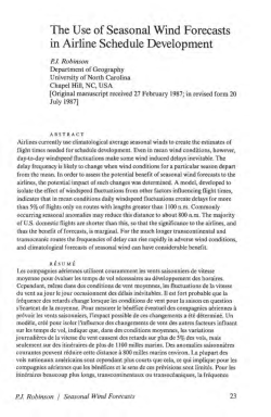 The Use of Seasonal Wind Forecasts in Airline Schedule Development