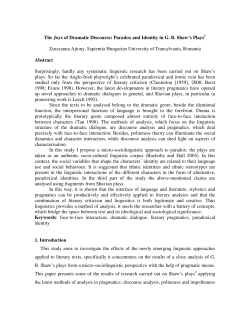 The Joys of Dramatic Discourse: Paradox and Identity in GB Shaw`s