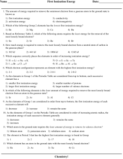 First Ionization Energy Date: Chemistry!