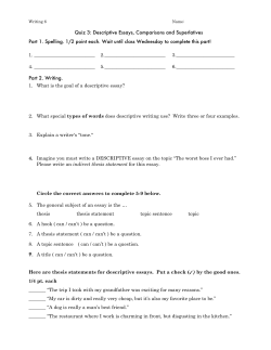 Quiz 3: Descriptive Essays, Comparisons and Superlatives Part 1