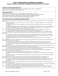 Unit 2- Colonization: Standards and Rubric