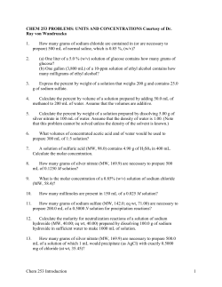 CHEM 253 PROBLEMS: UNITS AND CONCENTRATIONS Courtesy