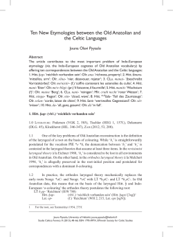 Ten New Etymologies between the Old Anatolian and the