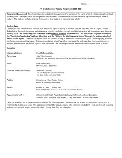 9th Grade Summer Reading Assignment 2015-2016