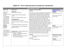 English 10 &ndash; Unit 2: Exploring Culture through Fear and Monsters