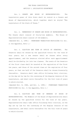THE TEXAS CONSTITUTION ARTICLE 3. LEGISLATIVE