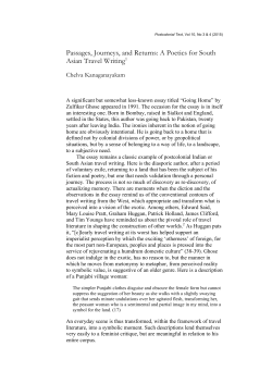 Passages, Journeys, and Returns: A Poetics for South Asian Travel