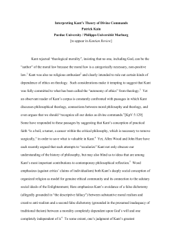 Interpreting Kant`s Theory of Divine Commands Patrick Kain Purdue