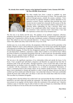 My already three months` journey at the Spiritual Formation Centre