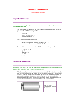 Solutions to Word Problems "Age" Word Problems Geometry Word