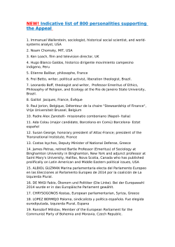 NEW! Indicative list of 800 personalities supporting the Appeal