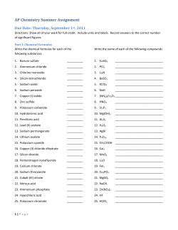 AP Chemistry Summer Assignment