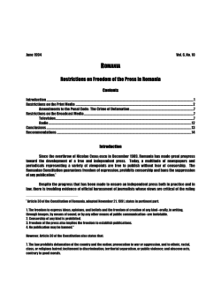 ROMANIA Restrictions on Freedom of the Press in Romania