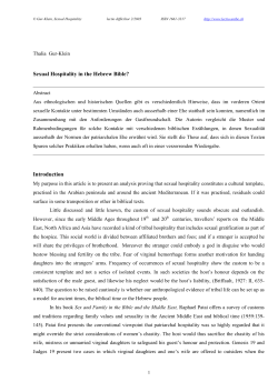 Sexual Hospitality in the Hebrew Bible? Introduction