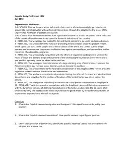 Populist Party Platform of 1892 July 1892 Expressions of Sentiments
