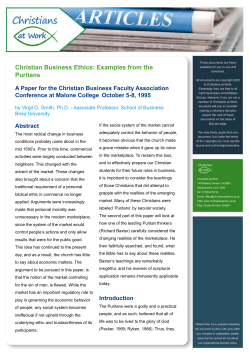Christian Business Ethics: Examples from the Puritans