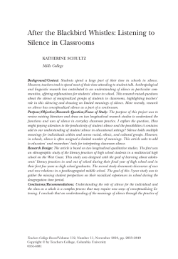 After the Blackbird Whistles: Listening to Silence in Classrooms