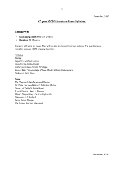 4th year IGCSE Literature Exam Syllabus. Category B: