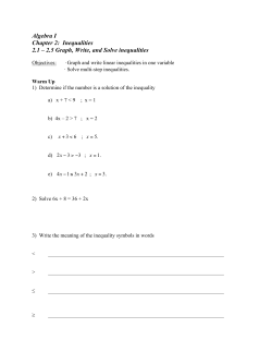 Algebra I Chapter 2: Inequalities 2.1 &ndash; 2.5 Graph, Write, and Solve