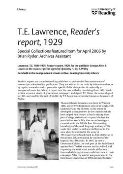 TE Lawrence, Reader`s report, 1929