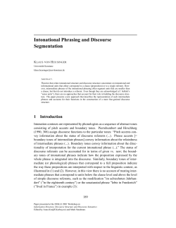 Intonational Phrasing and Discourse Segmentation