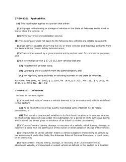 27-50-1201. Applicability. - State of Arkansas Towing and Recovery