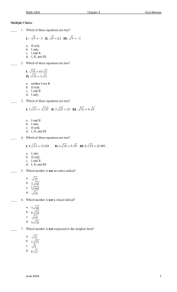 Math 2201 Chapter 4 Final Review June 2014 1 Multiple Choice