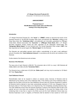 J.P. Morgan Structured Products B.V. ANNOUNCEMENT Proposed