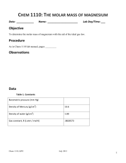 CHEM 1110: THE MOLAR MASS OF MAGNESIUM