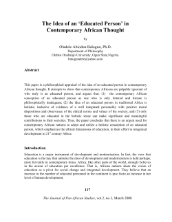 The Idea of an `Educated Person` in Contemporary African Thought