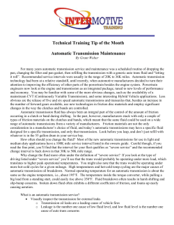Technical Training Tip of the Month Automatic Transmission