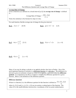 MA 15800 Lesson 6 Summer 2016 The Difference Quotient and