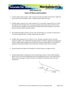 Solutions to Self-Check 23 Laws of Sines and Cosines