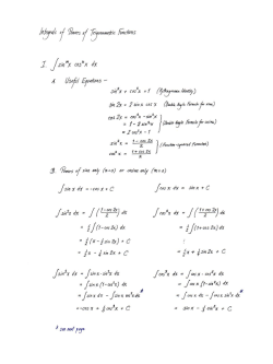 Integrals of Power of Triginometric Functions
