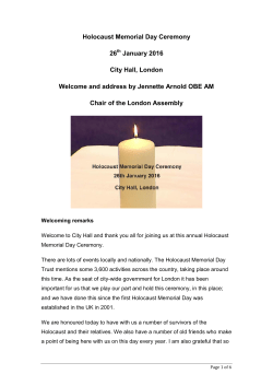 Holocaust Memorial Day Ceremony 26 January 2016 City Hall