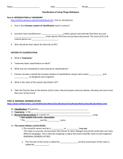 Date Period Classification of Living Things WebQuest Par