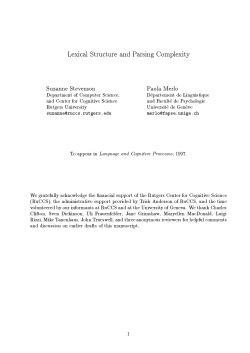 Lexical Structure and Parsin2 Complexity SFzanne