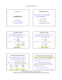 Equilibrium II Manipulating Keq Coefficient Rule Reciprocal Rule