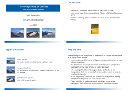 Thermodynamics of Glaciers On Notation Types of Glaciers Why we