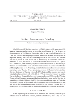 Novikov: from masonry to Orthodoxy