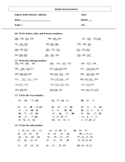 Q1. Write before, after and between numbers. Q2. Write the missing