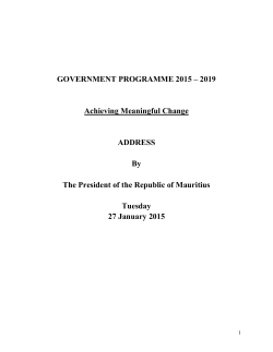 GOVERNMENT PROGRAMME 2015 &ndash; 2019 Achieving