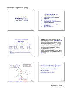 Introduction to Hypothesis Testing Scientific Method P(X > 225