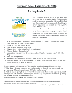 Summer Novel Assignments 2016 Exiting Grade 3