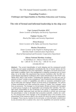 The role of formal and informal leadership in the ship crew